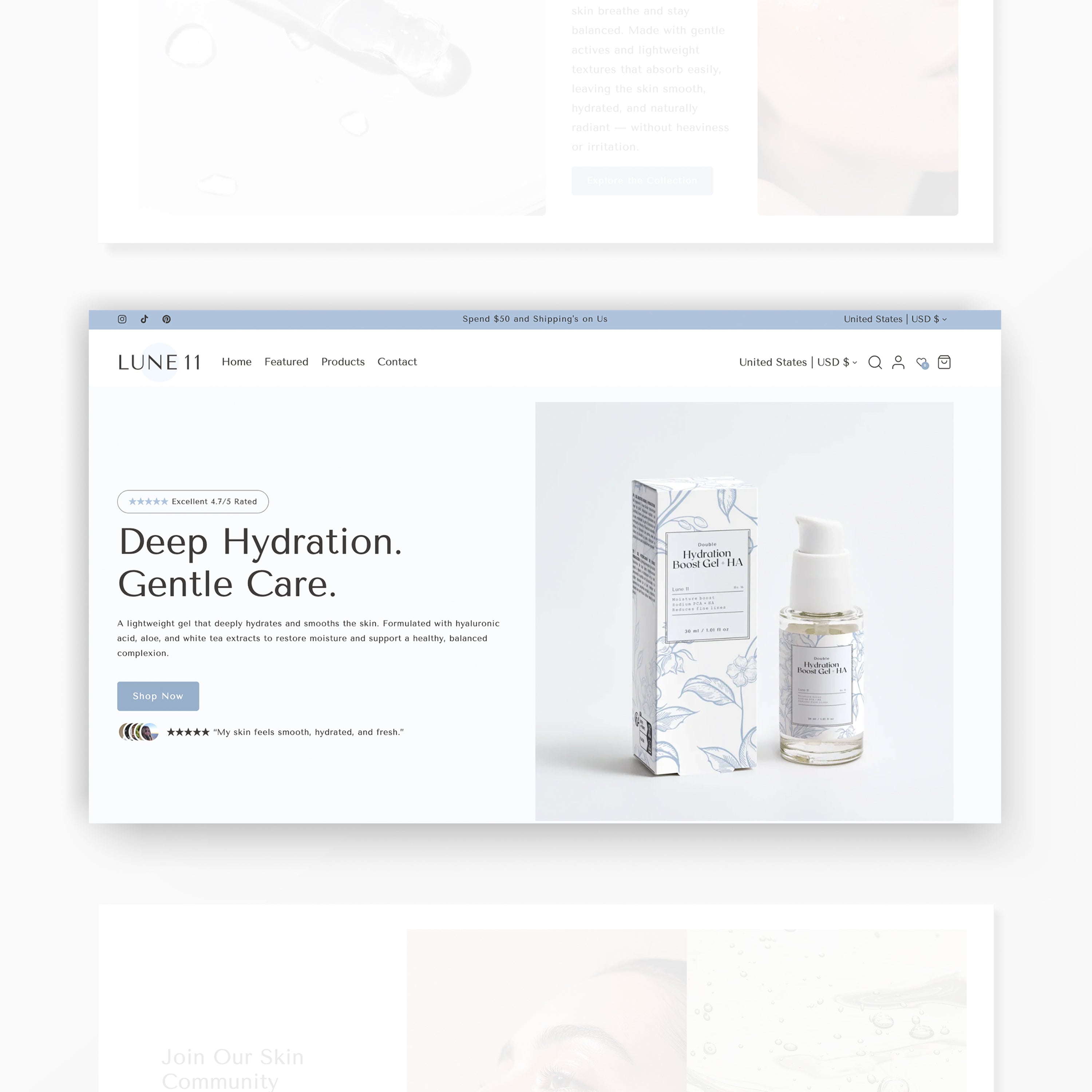 LUNE11 skincare product on a computer screen with a white background