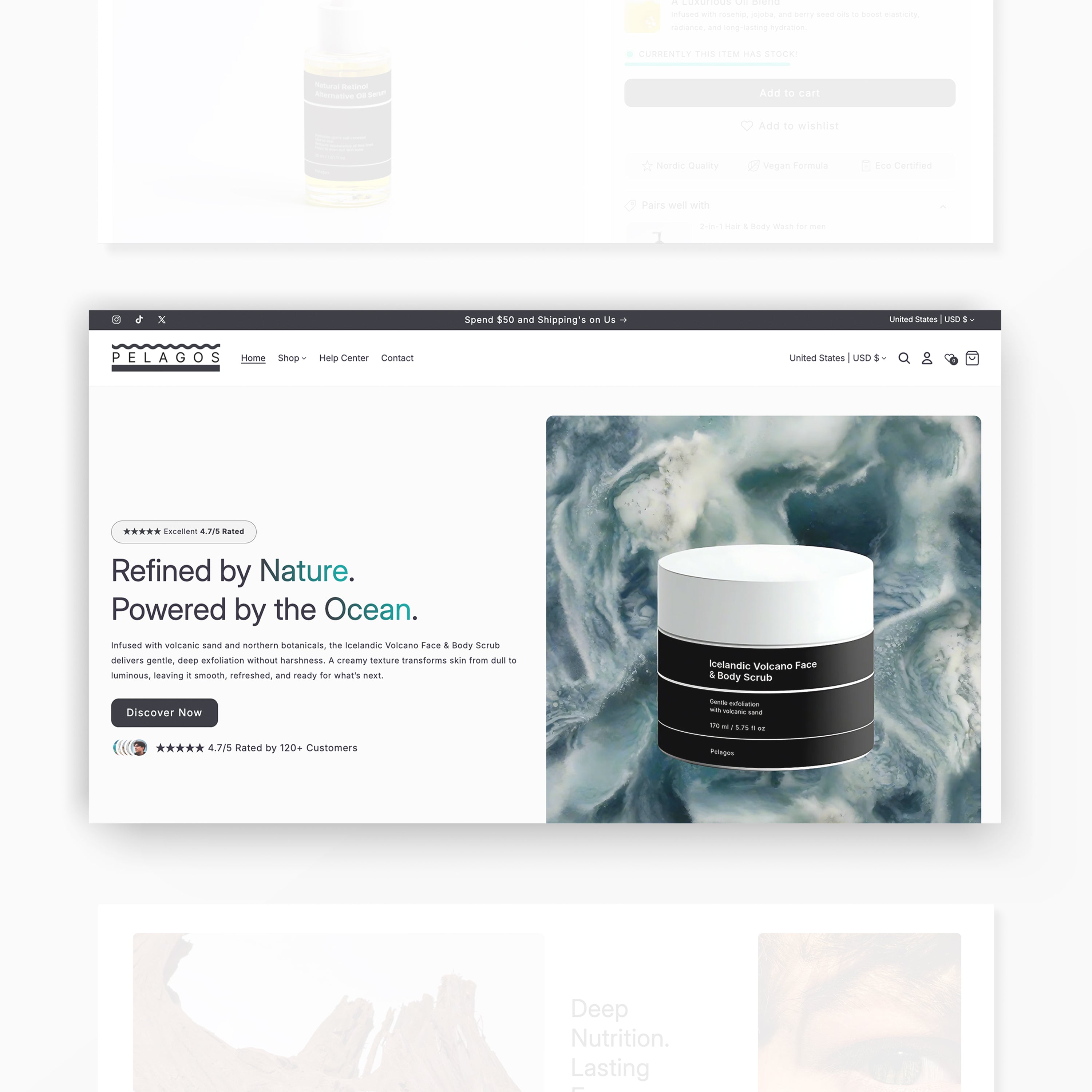 Website homepage with product display and branding elements